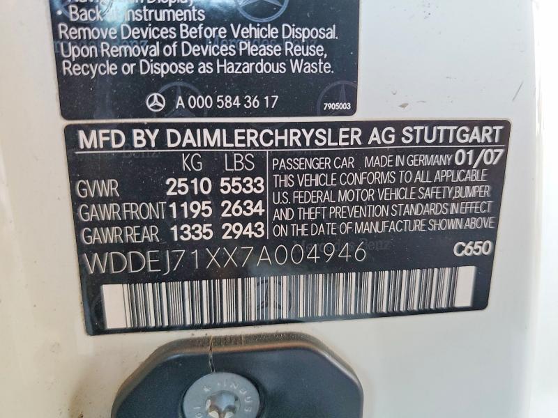 2007 Mercedes-benz Cl მანქანა იყიდება აუქციონზე, vin: WDDEJ71XX7A004946, აუქციონის ნომერი: 56991106
