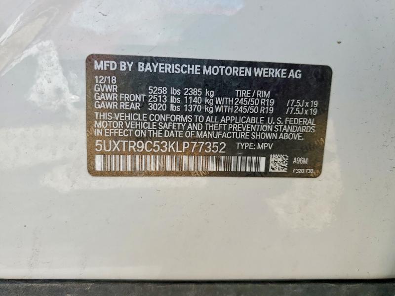 2019 Bmw X3 მანქანა იყიდება აუქციონზე, vin: 5UXTR9C53KLP77352, აუქციონის ნომერი: 58229546