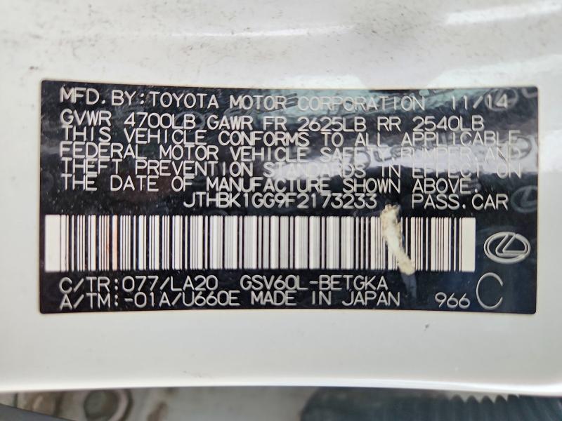 Продажа на аукционе авто 2015 Lexus Es, vin: JTHBK1GG9F2173233, номер лота: 56340366