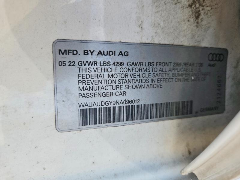 Продажа на аукционе авто 2022 Audi A3, vin: WAUAUDGY9NA096012, номер лота: 57043126