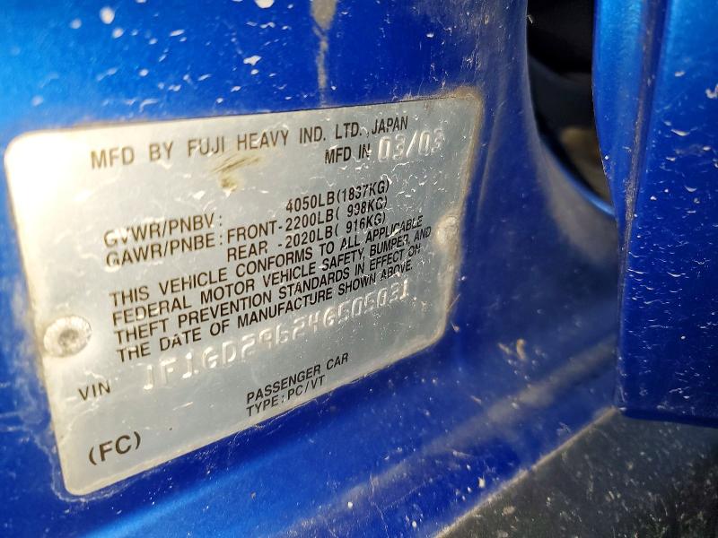 Aukcja sprzedaży 2004 Subaru Impreza, vin: JF1GD29624G505031, numer aukcji: 57910746