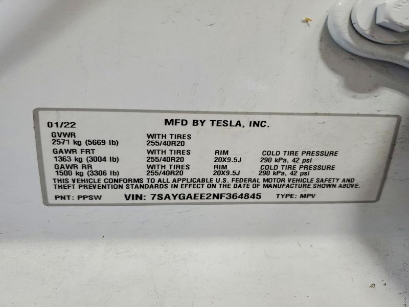 56315626 :رقم المزاد ، 7SAYGAEE2NF364845 vin ، 2022 Tesla Model Y مزاد بيع