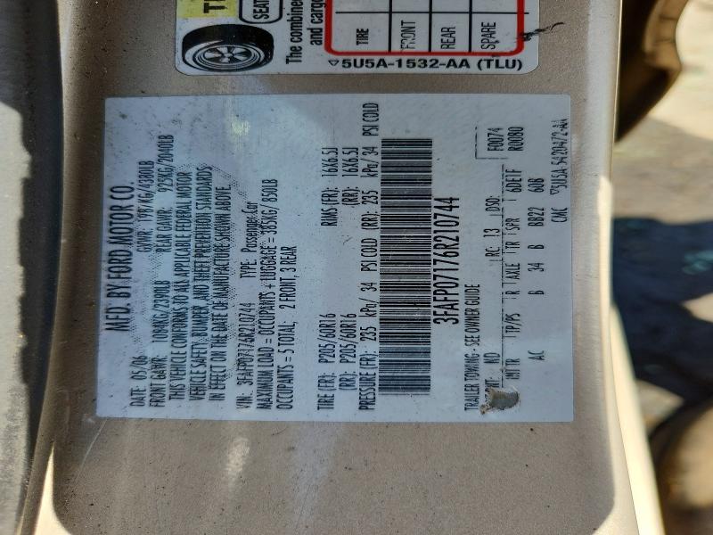 Aukcja sprzedaży 2006 Ford Fusion, vin: 3FAFP07176R210744, numer aukcji: 58019376