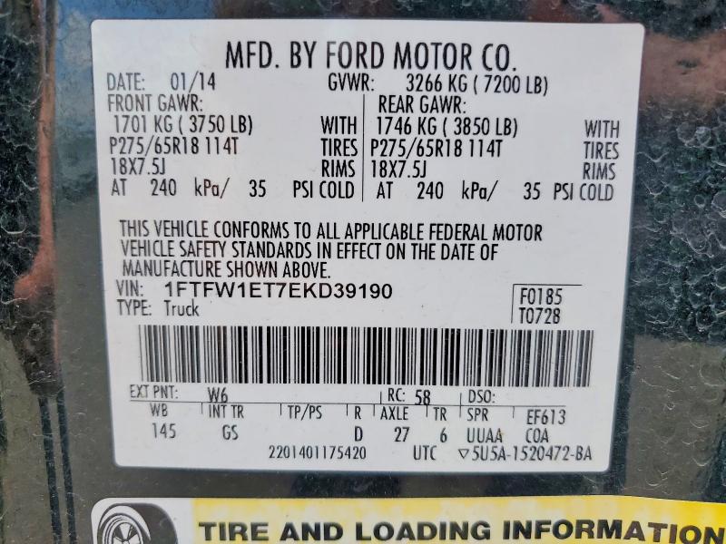 Aukcja sprzedaży 2014 Ford F150, vin: 1FTFW1ET7EKD39190, numer aukcji: 54783416