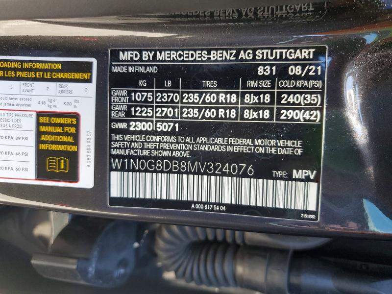 Продаж на аукціоні авто 2021 Mercedes-benz Glc, vin: W1N0G8DB8MV324076, номер лоту: 57075296