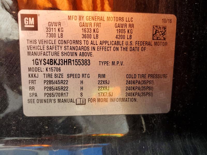 Продаж на аукціоні авто 2017 Cadillac Escalade, vin: 1GYS4BKJ3HR155383, номер лоту: 56818966