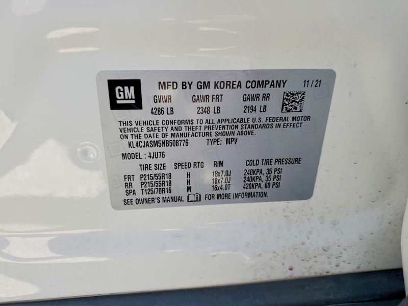 55642316 :رقم المزاد ، KL4CJASM5NB508776 vin ، 2022 Buick Encore مزاد بيع