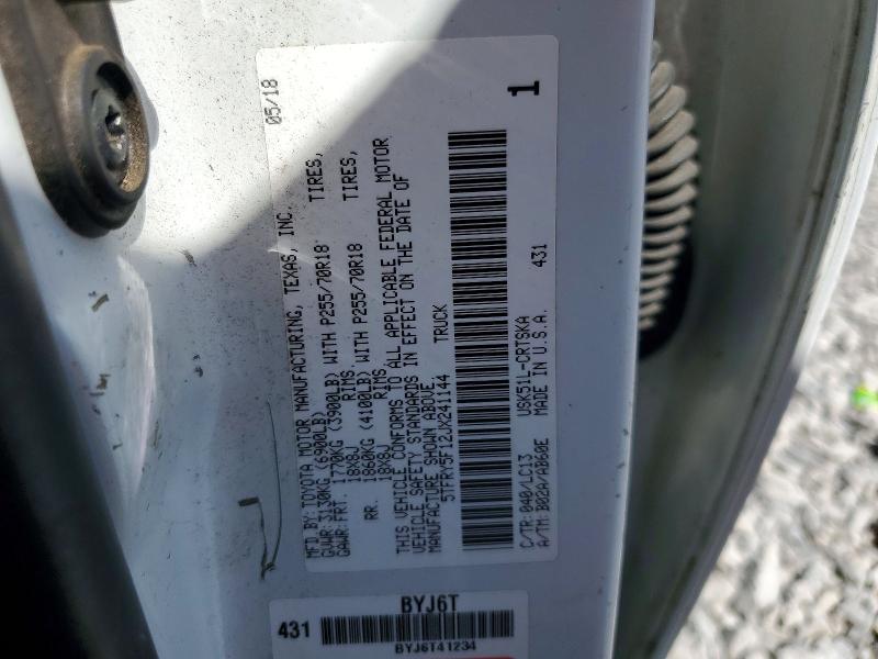 58345216 :رقم المزاد ، 5TFRY5F12JX241144 vin ، 2018 Toyota Tundra مزاد بيع