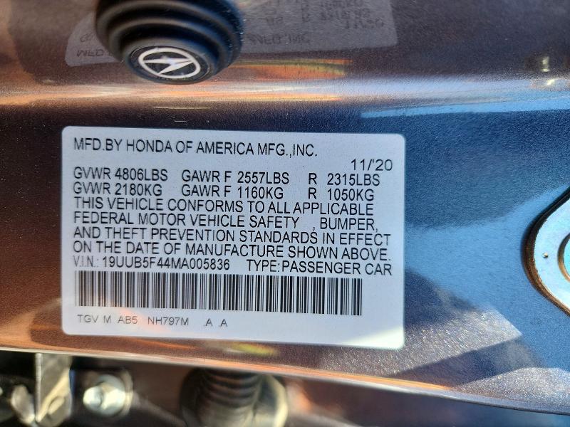 2021 Acura Tlx მანქანა იყიდება აუქციონზე, vin: 19UUB5F44MA005836, აუქციონის ნომერი: 55535756