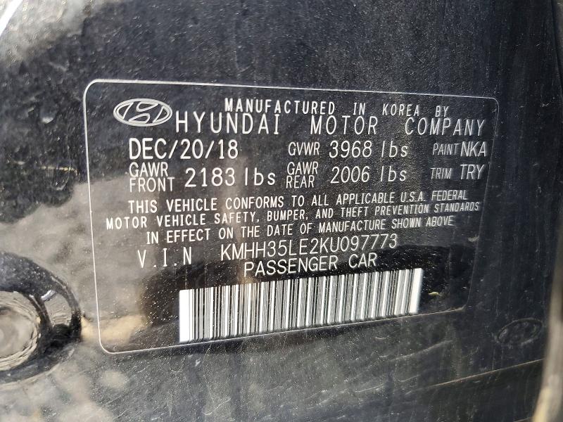 2019 Hyundai Elantra Gt მანქანა იყიდება აუქციონზე, vin: KMHH35LE2KU097773, აუქციონის ნომერი: 55796286