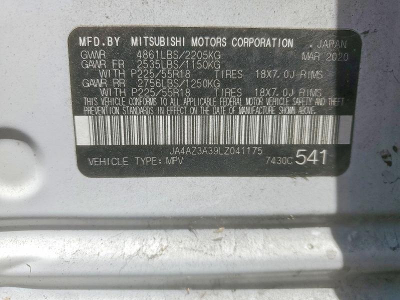 59000106 :رقم المزاد ، JA4AZ3A39LZ041175 vin ، 2020 Mitsubishi Outlander مزاد بيع