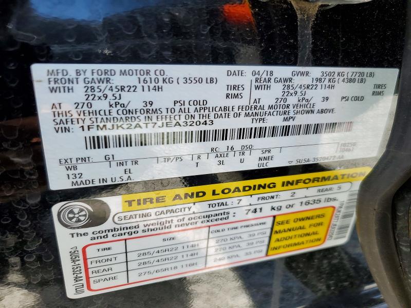 55950846 :رقم المزاد ، 1FMJK2AT7JEA32043 vin ، 2018 Ford Expedition مزاد بيع