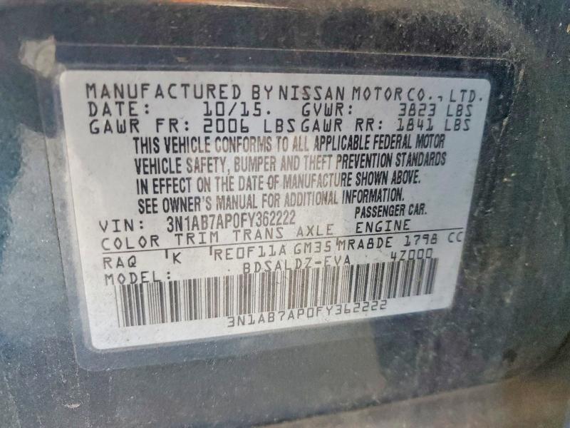 Aukcja sprzedaży 2015 Nissan Sentra, vin: 3N1AB7AP0FY362222, numer aukcji: 56263056
