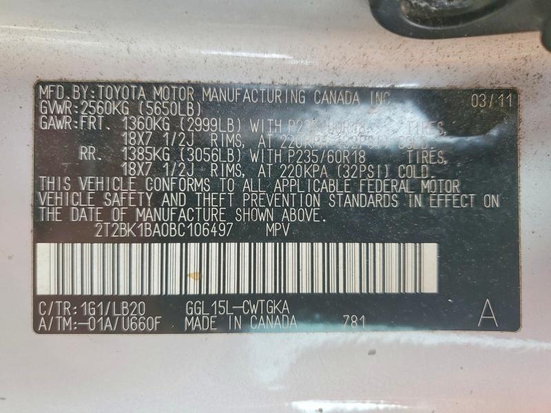 2011 Lexus Rx მანქანა იყიდება აუქციონზე, vin: 2T2BK1BA0BC106497, აუქციონის ნომერი: 58849126