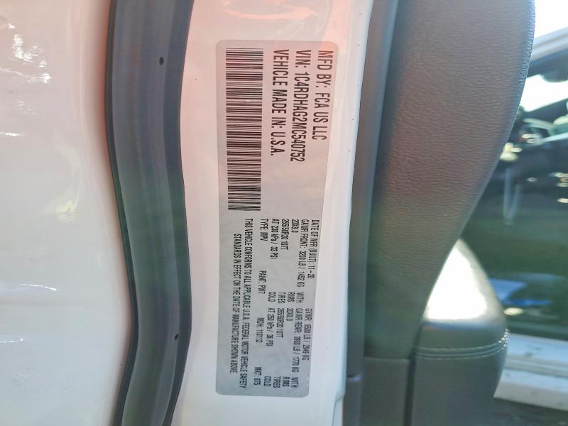 59377606 :رقم المزاد ، 1C4RDHAG2MC540752 vin ، 2021 Dodge Durango مزاد بيع