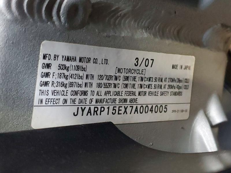Продажа на аукционе авто 2007 Yamaha Fjr1300, vin: JYARP15EX7A004005, номер лота: 58144316