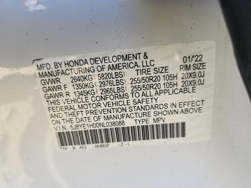 51922756 :رقم المزاد ، 5J8YE1H00NL038088 vin ، 2022 Acura Mdx مزاد بيع