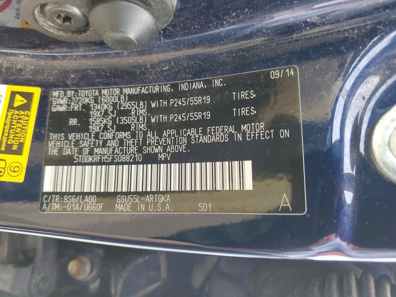 2015 Toyota Highlander მანქანა იყიდება აუქციონზე, vin: 5TDDKRFH5FS088210, აუქციონის ნომერი: 55739456