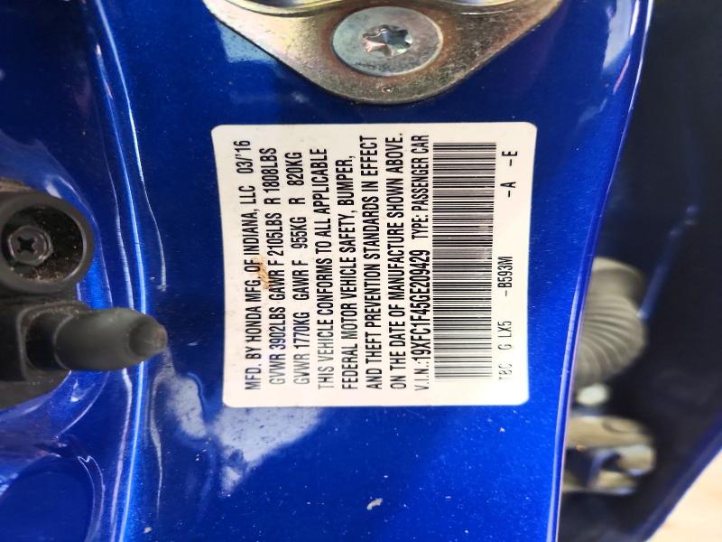 2016 Honda Civic მანქანა იყიდება აუქციონზე, vin: 19XFC1F45GE209429, აუქციონის ნომერი: 57487456
