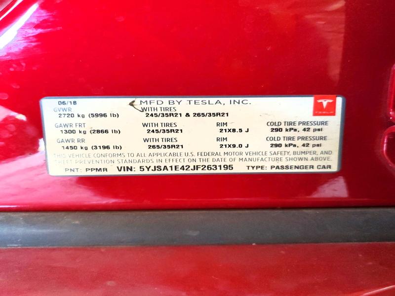 Aukcja sprzedaży 2018 Tesla Model S, vin: 5YJSA1E42JF263195, numer aukcji: 54972476