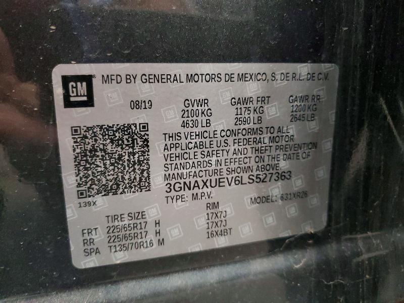 Aukcja sprzedaży 2020 Chevrolet Equinox, vin: 3GNAXUEV6LS527363, numer aukcji: 56434716