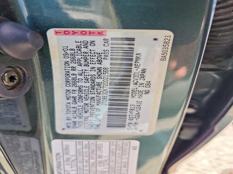 55756956 :رقم المزاد ، JTDBE32K720021568 vin ، 2002 Toyota Camry مزاد بيع