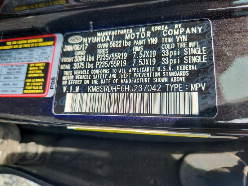 Aukcja sprzedaży 2017 Hyundai Santa Fe, vin: KM8SRDHF6HU237042, numer aukcji: 59113276