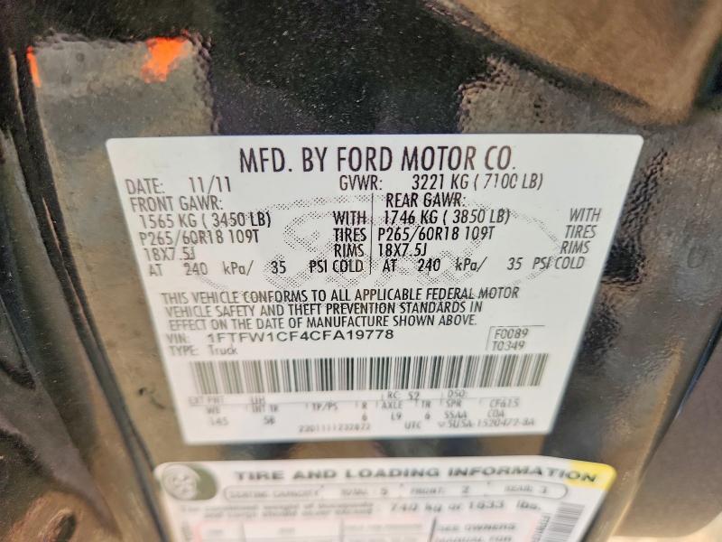 56355956 :رقم المزاد ، 1FTFW1CF4CFA19778 vin ، 2012 Ford F150 مزاد بيع