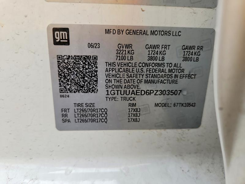 58102196 :رقم المزاد ، 1GTUUAED6PZ303507 vin ، 2023 Gmc Sierra مزاد بيع