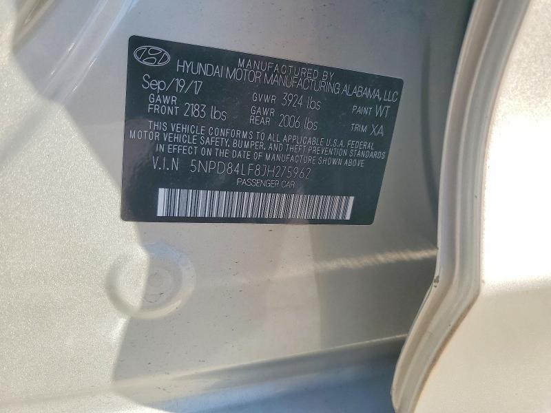 56980506 :رقم المزاد ، 5NPD84LF8JH275962 vin ، 2018 Hyundai Elantra 4d مزاد بيع