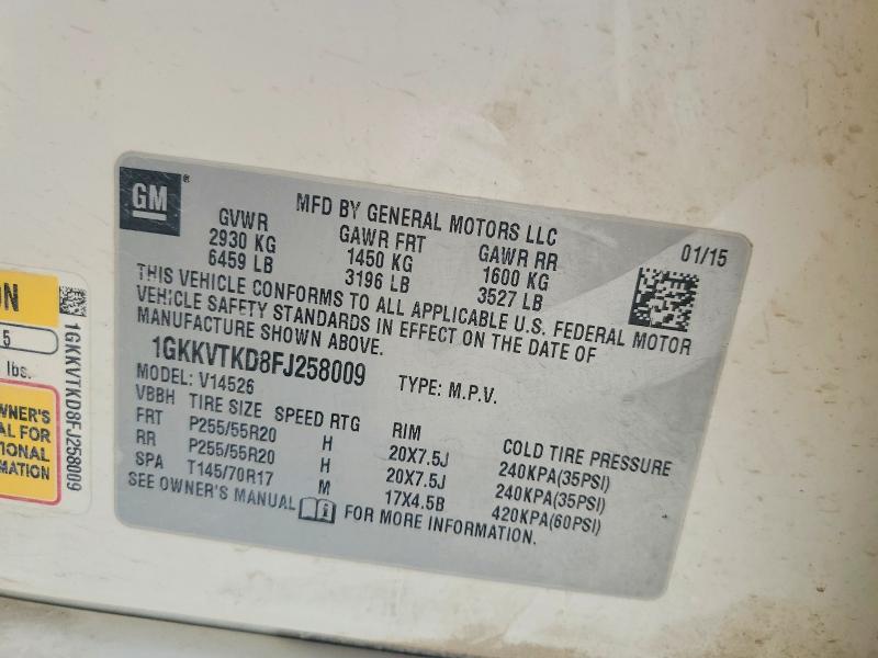 55575506 :رقم المزاد ، 1GKKVTKD8FJ258009 vin ، 2015 Gmc Acadia مزاد بيع