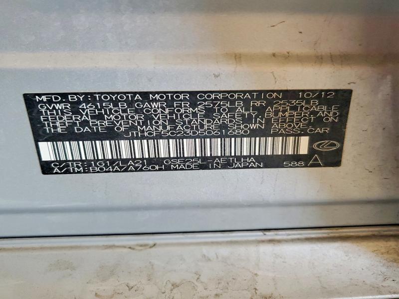 55462706 :رقم المزاد ، JTHCF5C23D5061680 vin ، 2013 Lexus Is مزاد بيع