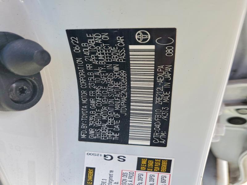 Aukcja sprzedaży 2022 Toyota Corolla, vin: JTDVPMAE2N3026589, numer aukcji: 57425416