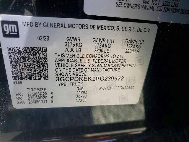 Aukcja sprzedaży 2023 Chevrolet Silverado, vin: 3GCPDKEK1PG239572, numer aukcji: 57307566