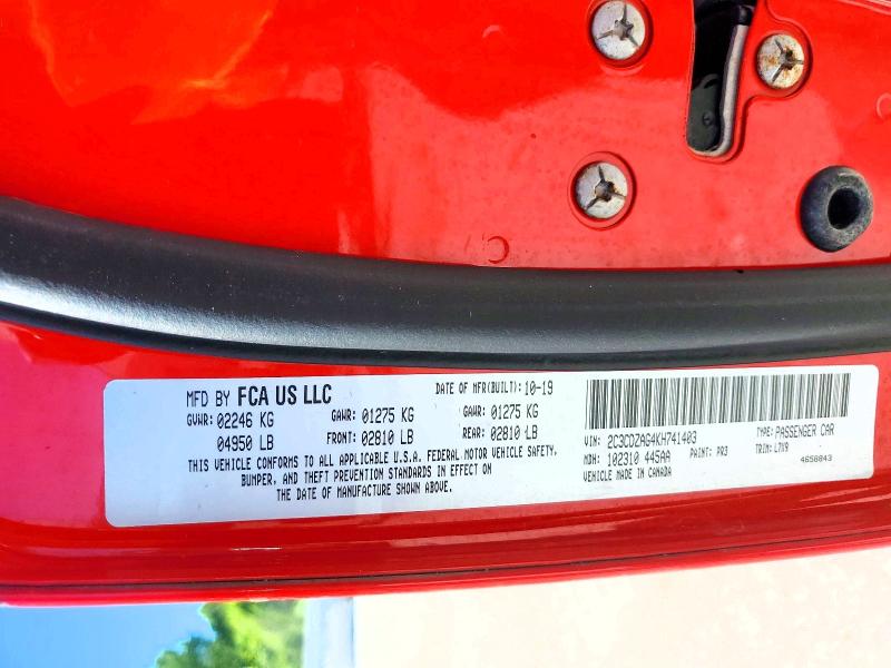 55438006 :رقم المزاد ، 2C3CDZAG4KH741403 vin ، 2019 Dodge Challenger مزاد بيع