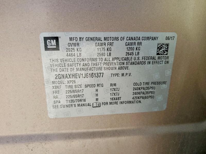 55780396 :رقم المزاد ، 2GNAXHEV1J6161377 vin ، 2018 Chevrolet Equinox مزاد بيع