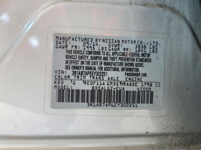 Aukcja sprzedaży 2014 Nissan Sentra, vin: 3N1AB7AP6EY302251, numer aukcji: 56294696