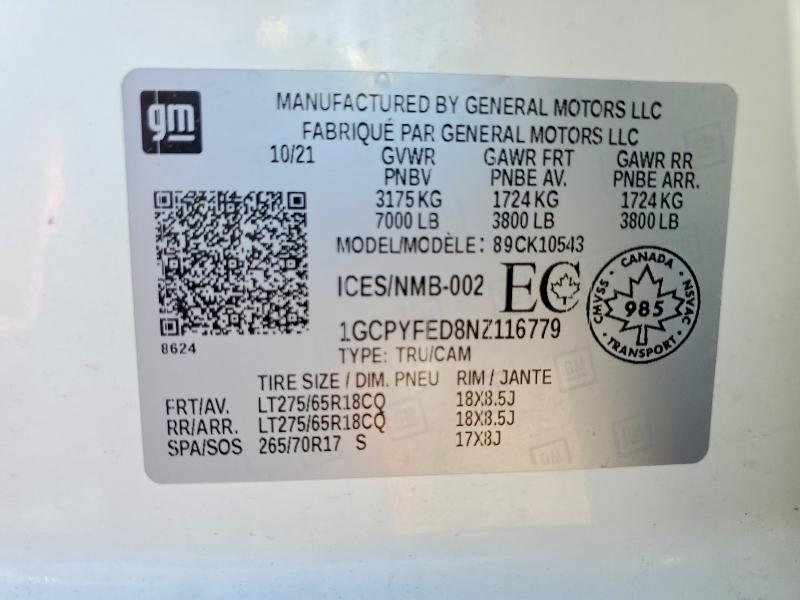 55683366 :رقم المزاد ، 1GCPYFED8NZ116779 vin ، 2022 Chevrolet Silverado Ltd مزاد بيع