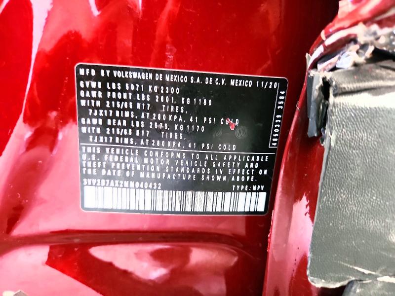 2021 Volkswagen Tiguan მანქანა იყიდება აუქციონზე, vin: 3VV2B7AX2MM040432, აუქციონის ნომერი: 55817766
