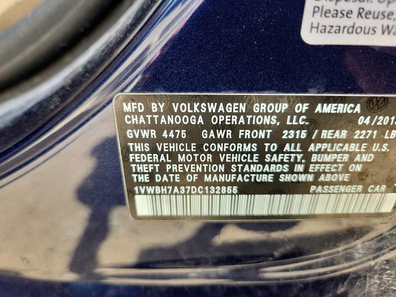 Продаж на аукціоні авто 2013 Volkswagen Passat, vin: 1VWBH7A37DC132855, номер лоту: 56433386