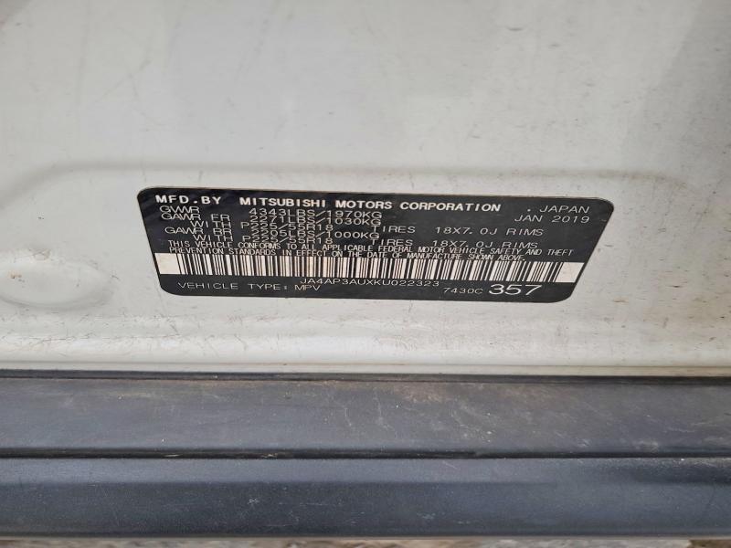 57912486 :رقم المزاد ، JA4AP3AUXKU022323 vin ، 2019 Mitsubishi Outlander Sport مزاد بيع