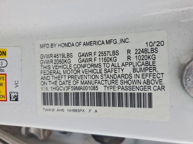 57499546 :رقم المزاد ، 1HGCV3F59MA001085 vin ، 2021 Honda Accord مزاد بيع