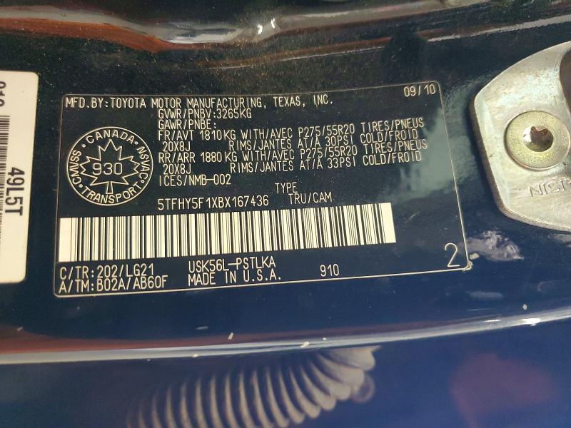 Продажа на аукционе авто 2011 Toyota Tundra, vin: 5TFHY5F1XBX167436, номер лота: 55936796