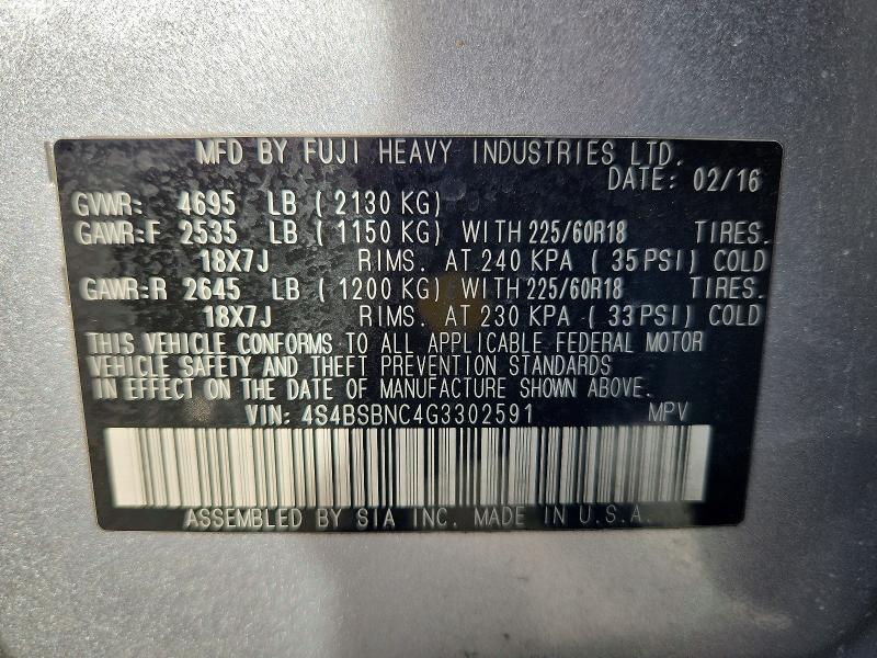 55398316 :رقم المزاد ، 4S4BSBNC4G3302591 vin ، 2016 Subaru Outback مزاد بيع