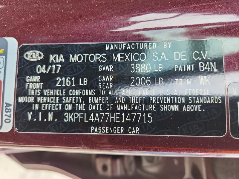 Продаж на аукціоні авто 2017 Kia Forte, vin: 3KPFL4A77HE147715, номер лоту: 58783736