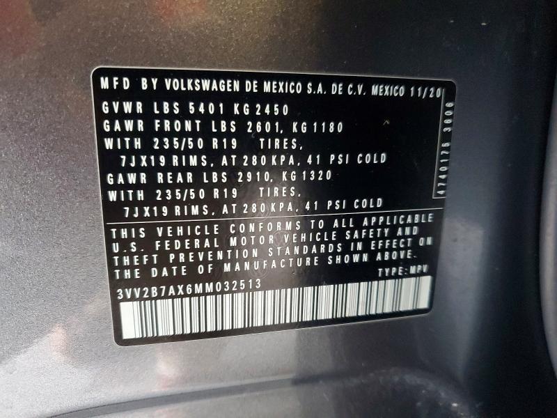 2021 Volkswagen Tiguan მანქანა იყიდება აუქციონზე, vin: 3VV2B7AX6MM032513, აუქციონის ნომერი: 55945546