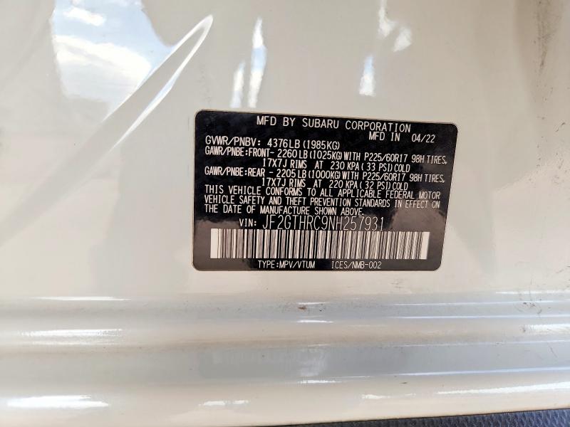 57376446 :رقم المزاد ، JF2GTHRC9NH257931 vin ، 2022 Subaru Crosstrek مزاد بيع