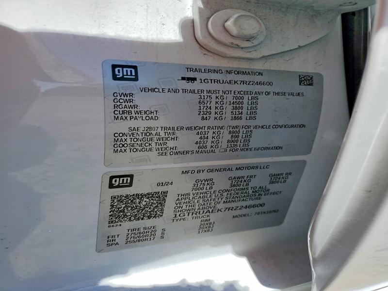 Aukcja sprzedaży 2024 Gmc Sierra, vin: 1GTRUAEK7RZ246600, numer aukcji: 58249156