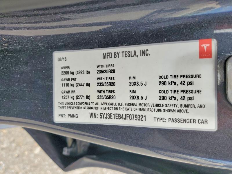 Продажа на аукционе авто 2018 Tesla Model 3, vin: 5YJ3E1EB4JF079321, номер лота: 57258936