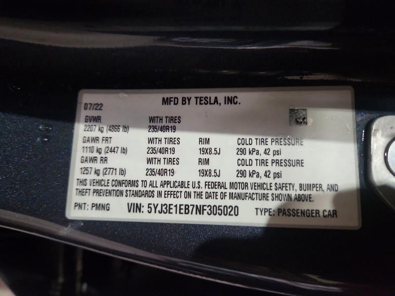 Продажа на аукционе авто 2022 Tesla Model 3, vin: 5YJ3E1EB7NF305020, номер лота: 56638546